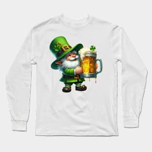 St Patricks Day Gnome Drinking Beer Long Sleeve T-Shirt